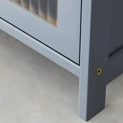 vaisselier de cuisine moderne en acier gris anthracite avec porte vitrée