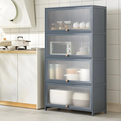 vaisselier de cuisine moderne en acier gris anthracite avec porte vitrée