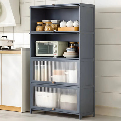 vaisselier de cuisine moderne en acier gris anthracite avec porte vitrée