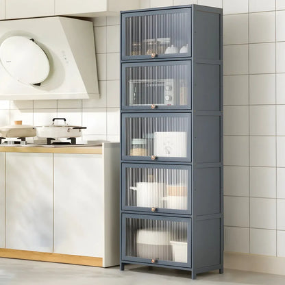 vaisselier de cuisine moderne en acier gris anthracite avec porte vitrée