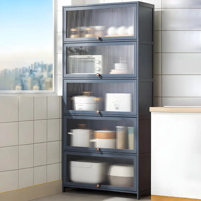 vaisselier de cuisine moderne en acier gris anthracite avec porte vitrée