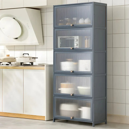 vaisselier de cuisine moderne en acier gris anthracite avec porte vitrée