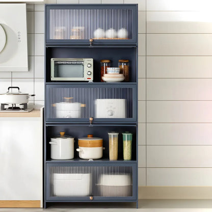 vaisselier de cuisine moderne en acier gris anthracite avec porte vitrée