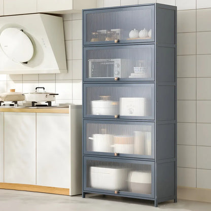 vaisselier de cuisine moderne en acier gris anthracite avec porte vitrée