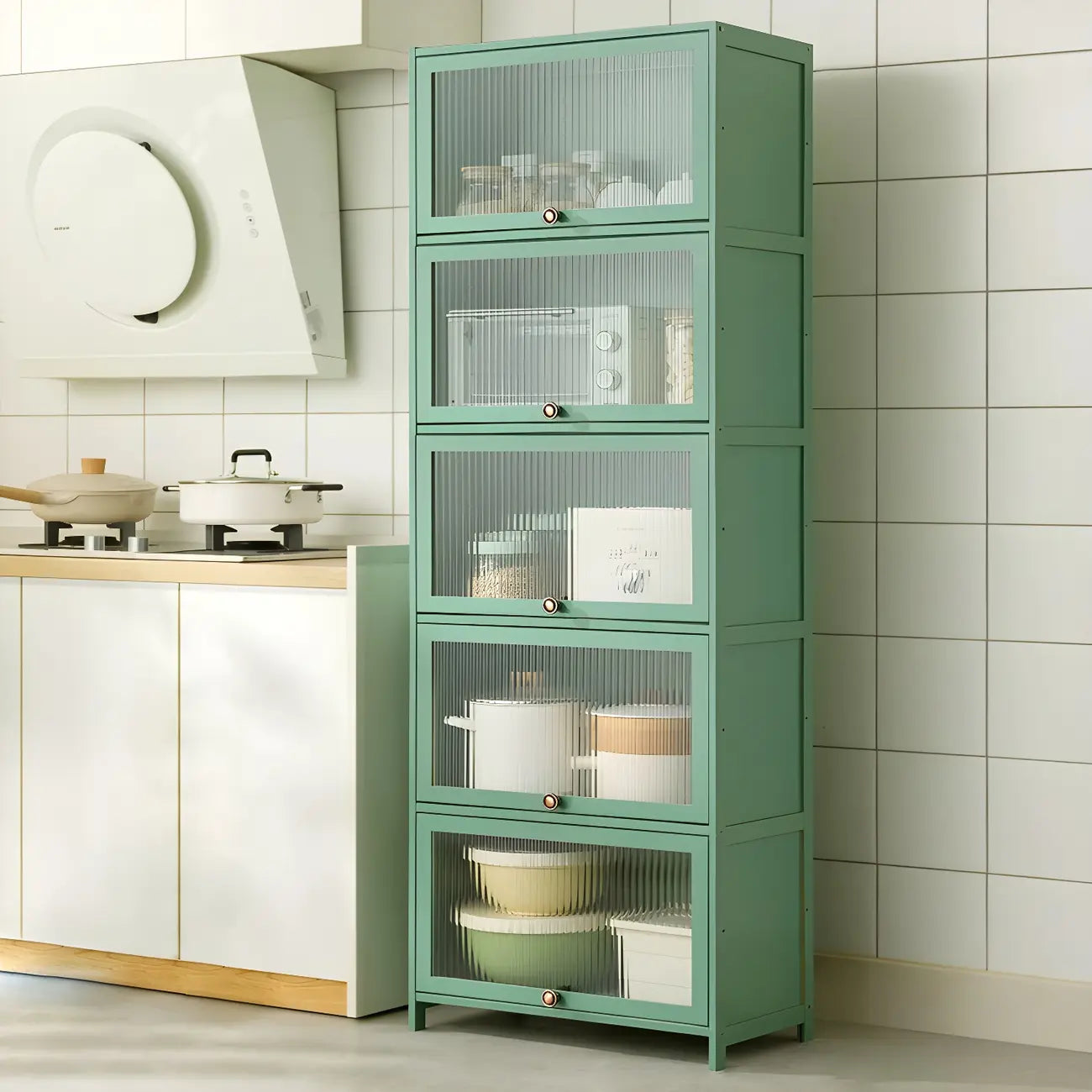 vaisselier de cuisine moderne en acier gris anthracite avec porte vitrée