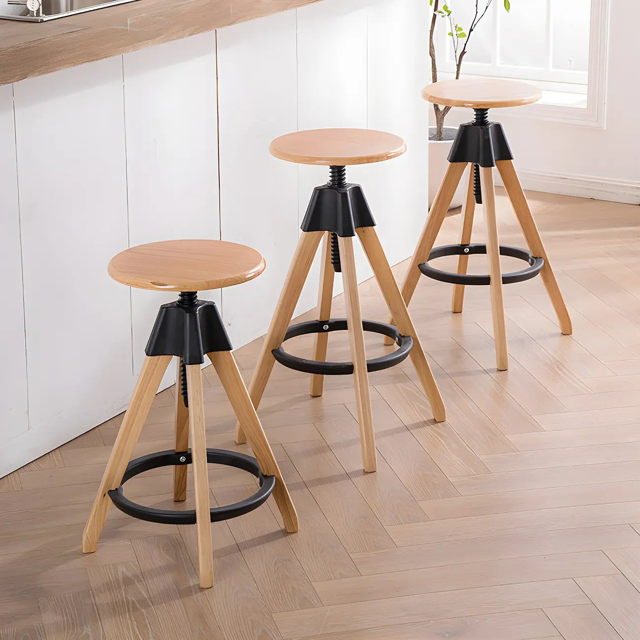 Tabourets de bar pivotants sans dossier réglables en bois marron