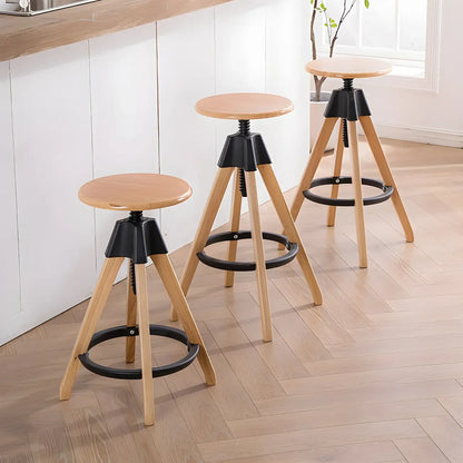 Tabourets de bar pivotants sans dossier réglables en bois marron