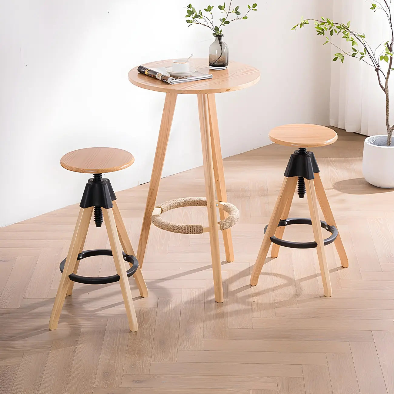 Tabourets de bar pivotants sans dossier réglables en bois marron