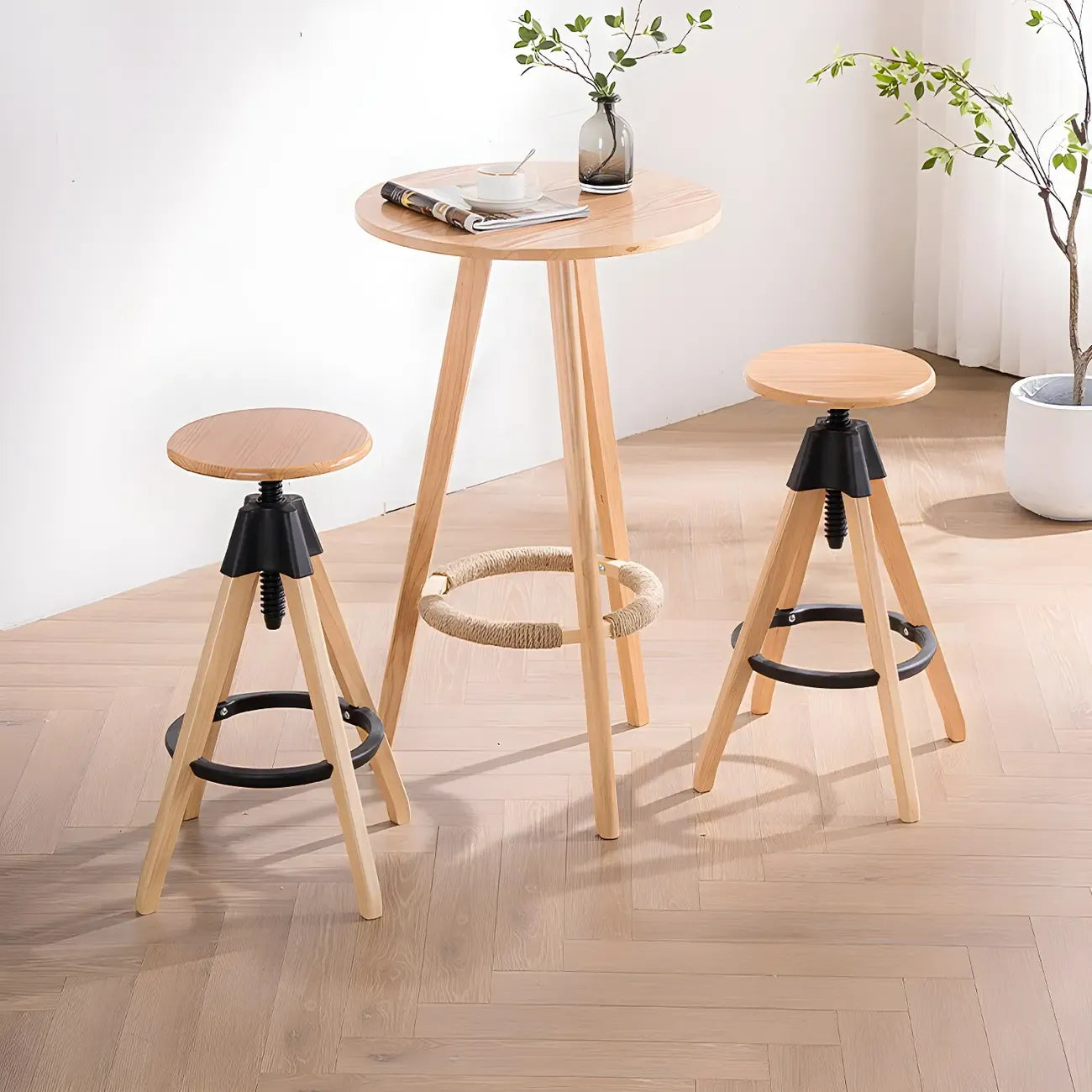 Tabourets de bar pivotants sans dossier réglables en bois marron