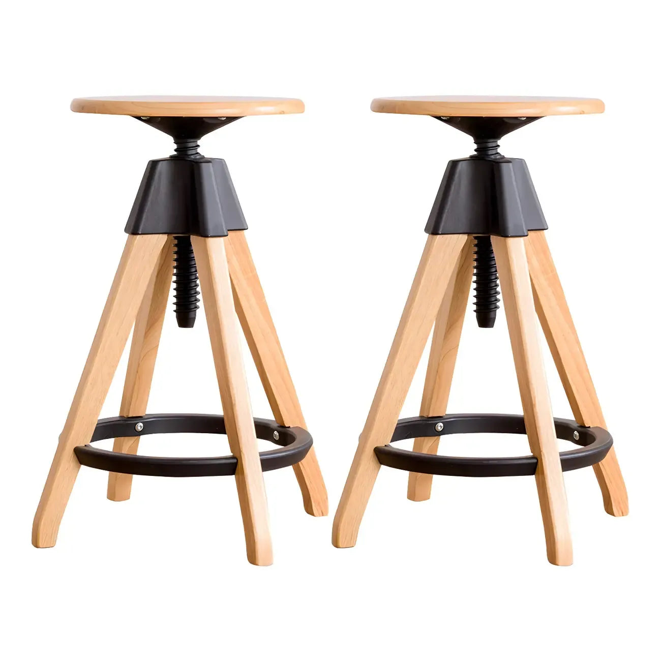 Tabourets de bar pivotants sans dossier réglables en bois marron