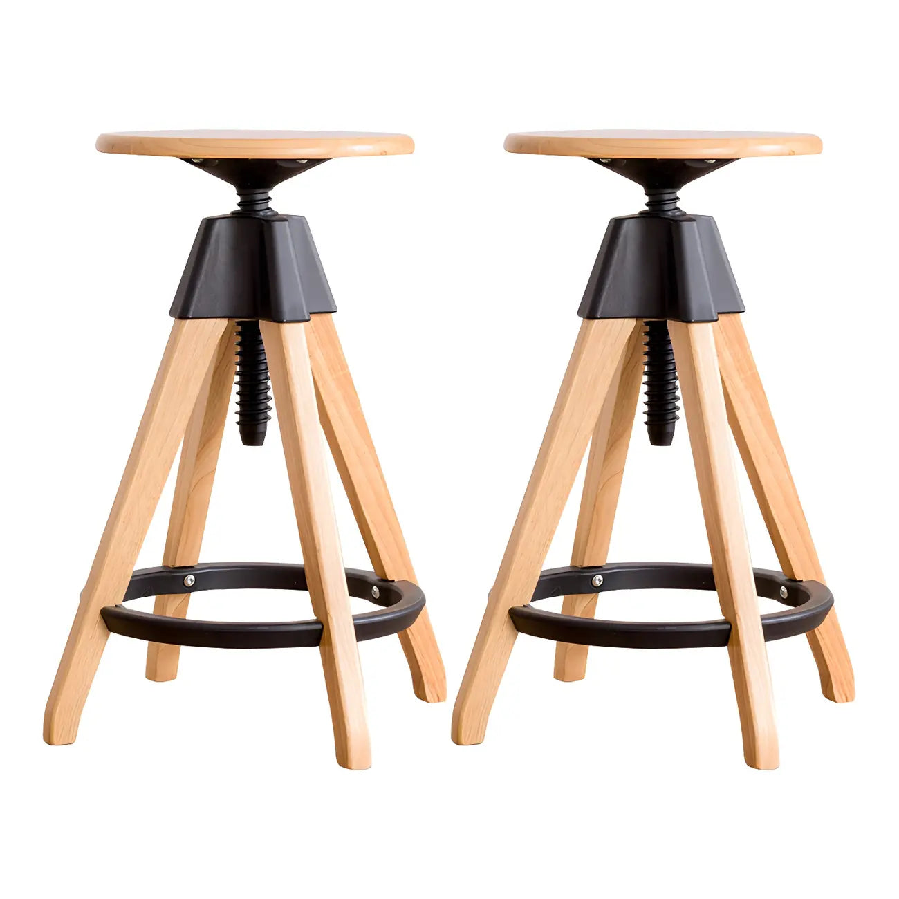 Tabourets de bar pivotants sans dossier réglables en bois marron
