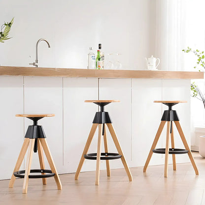Tabourets de bar pivotants sans dossier réglables en bois marron