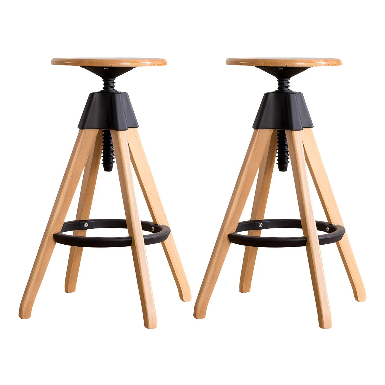 Tabourets de bar pivotants sans dossier réglables en bois marron