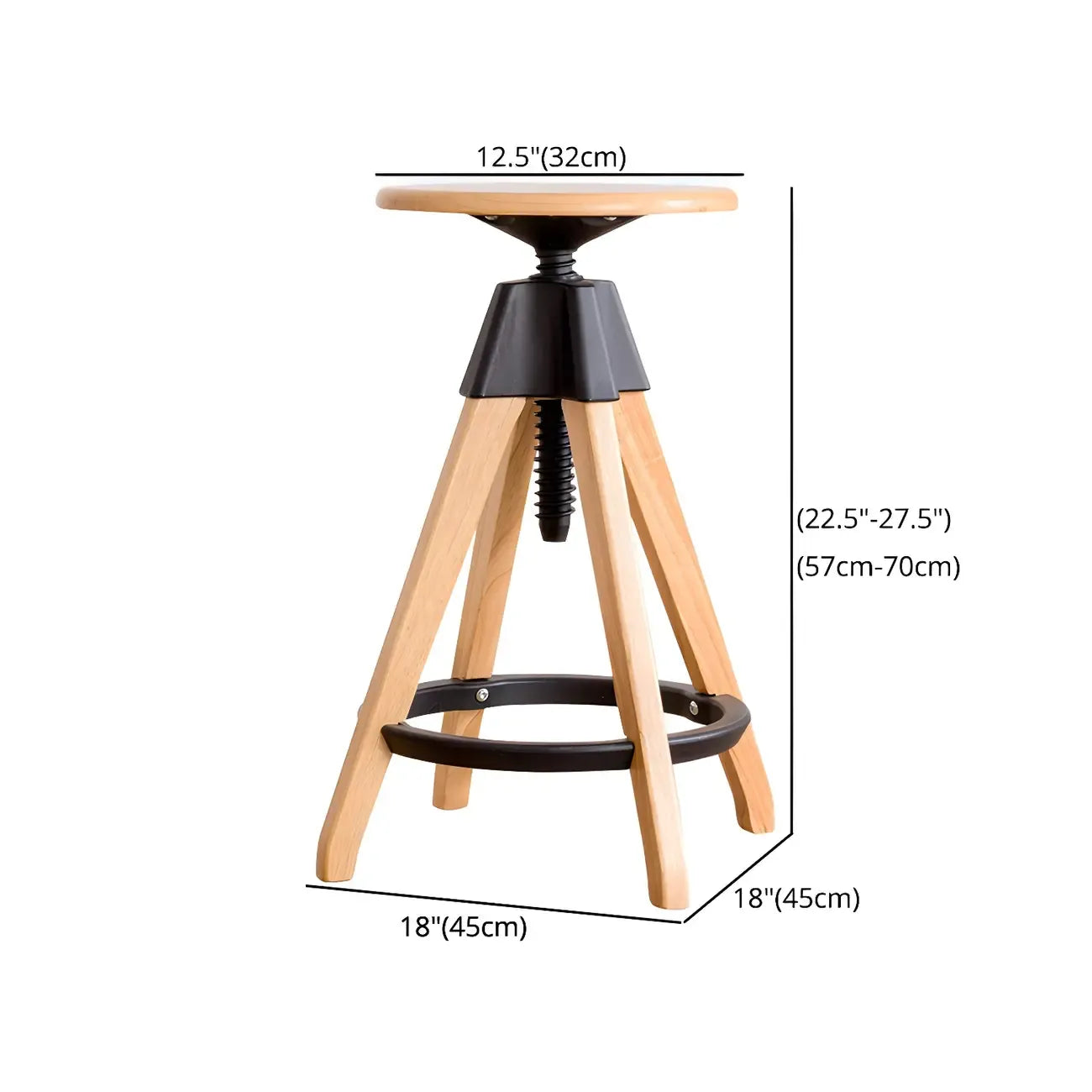 Tabourets de bar pivotants sans dossier réglables en bois marron