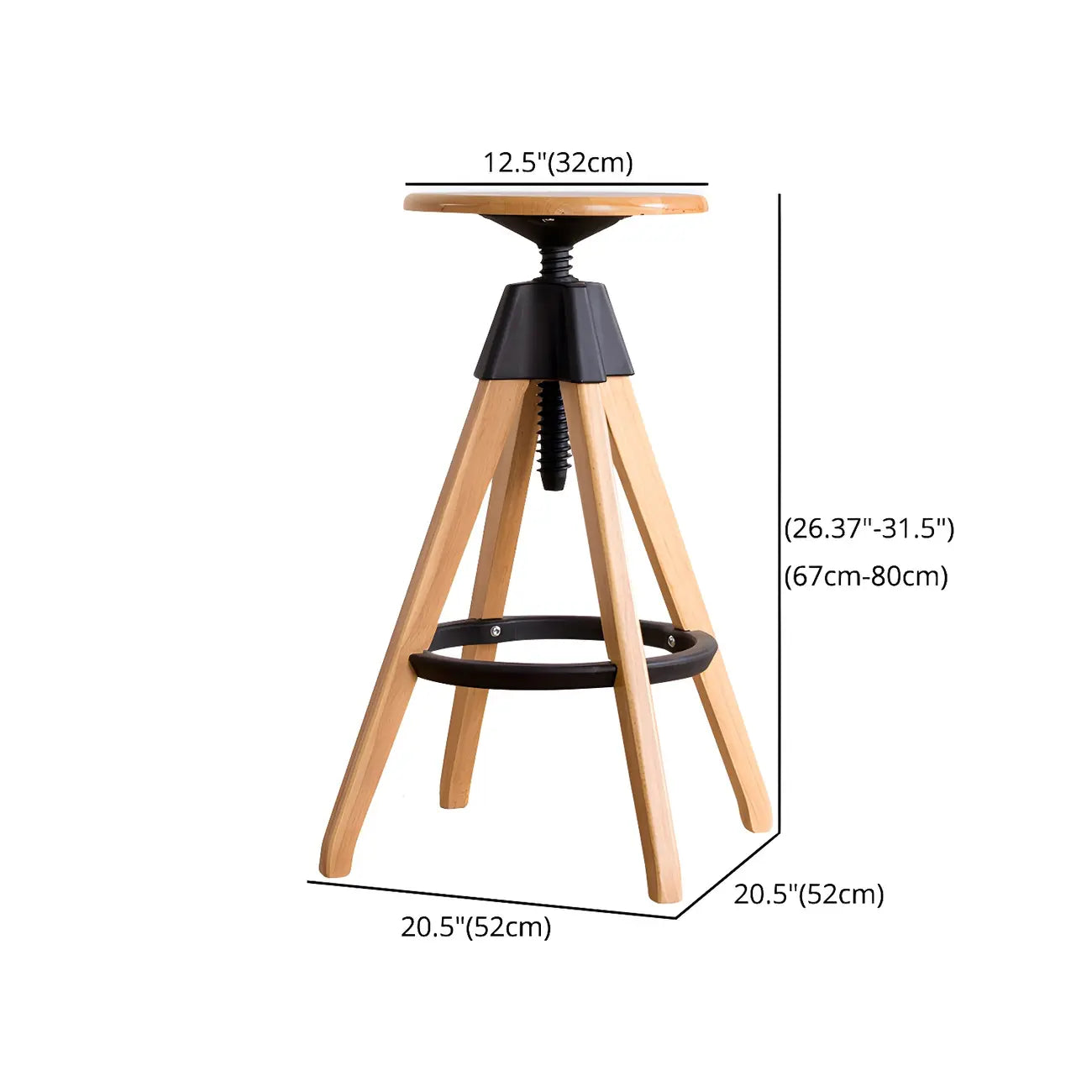 Tabourets de bar pivotants sans dossier réglables en bois marron