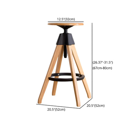 Tabourets de bar pivotants sans dossier réglables en bois marron