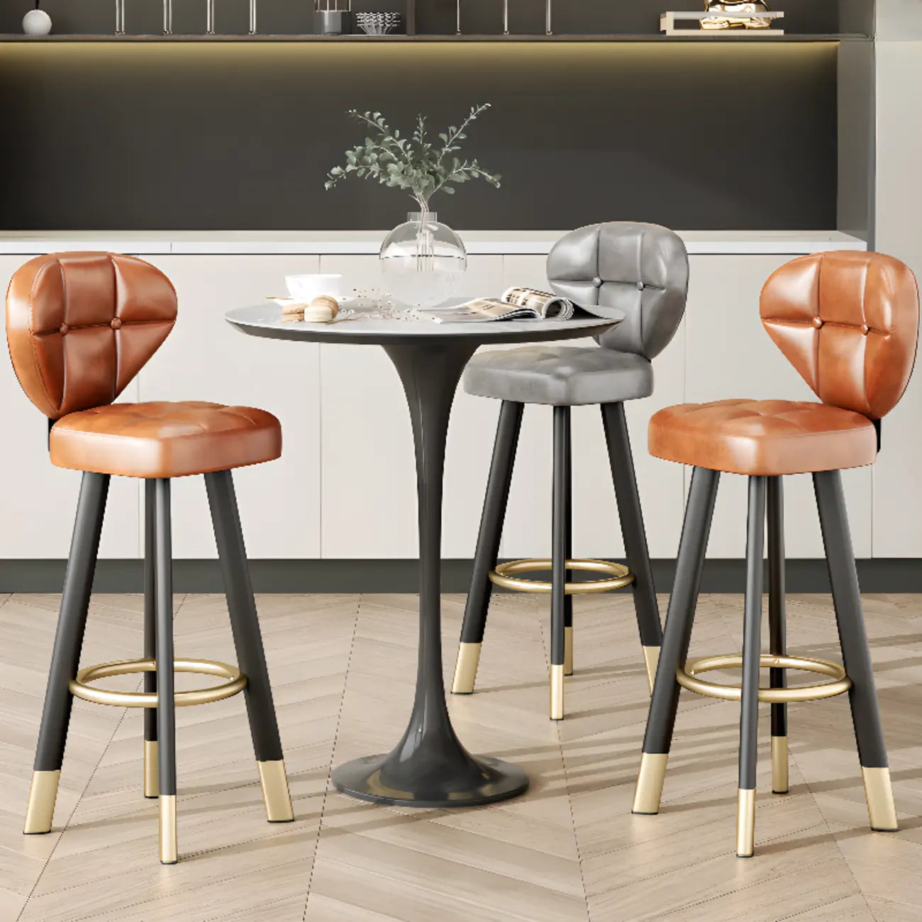Tabourets de bar modernes capitonnés, hauteur comptoir, avec repose-pieds en métal
