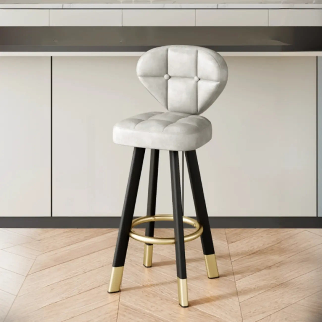 Tabourets de bar modernes capitonnés, hauteur comptoir, avec repose-pieds en métal