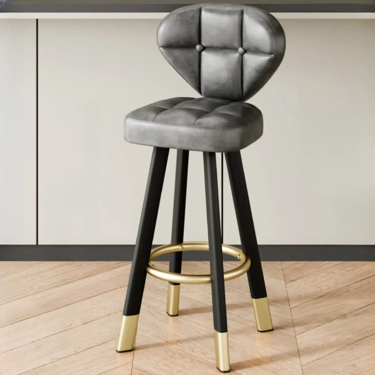 Tabourets de bar modernes capitonnés, hauteur comptoir, avec repose-pieds en métal