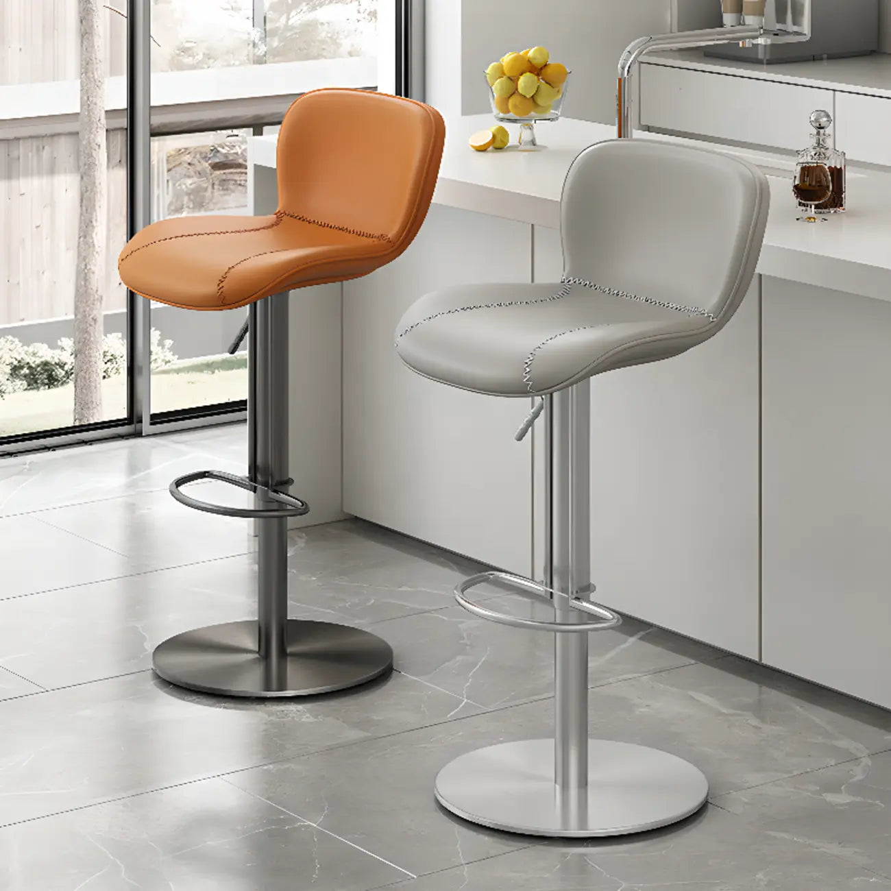 Tabourets de bar modernes en cuir réglables avec repose-pieds pour cuisine