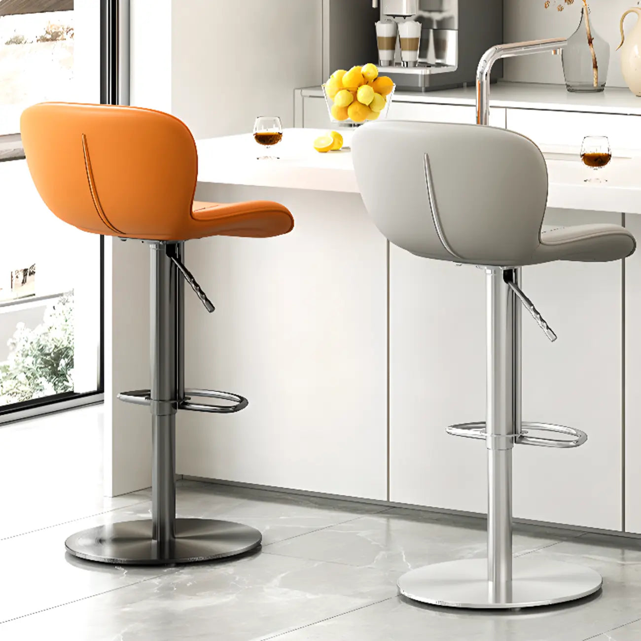 Tabourets de bar modernes en cuir réglables avec repose-pieds pour cuisine