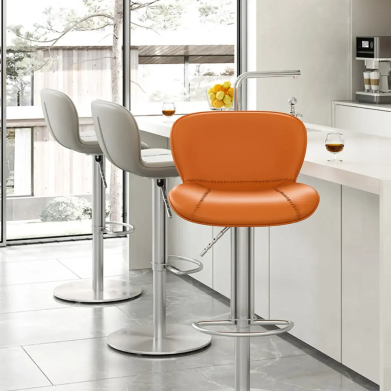 Tabourets de bar modernes en cuir réglables avec repose-pieds pour cuisine