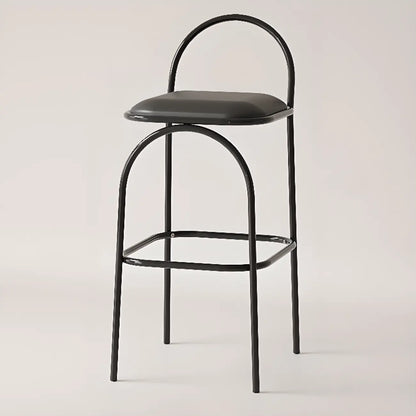 Tabourets de bar minimalistes en cuir avec structure en métal et dossier ajouré