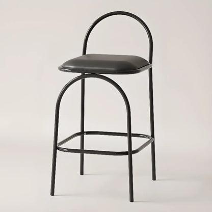Tabourets de bar minimalistes en cuir avec structure en métal et dossier ajouré