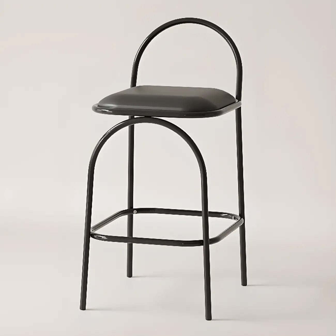 Tabourets de bar minimalistes en cuir avec structure en métal et dossier ajouré
