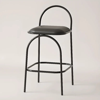 Tabourets de bar minimalistes en cuir avec structure en métal et dossier ajouré