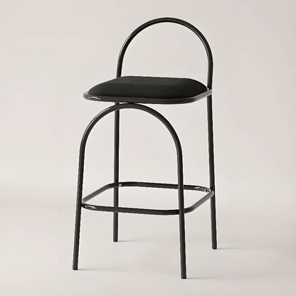 Tabourets de bar minimalistes en cuir avec structure en métal et dossier ajouré