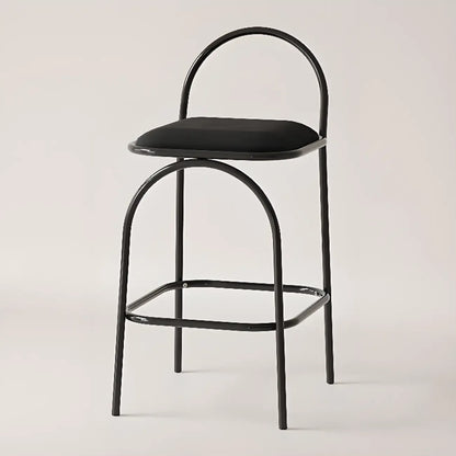 Tabourets de bar minimalistes en cuir avec structure en métal et dossier ajouré