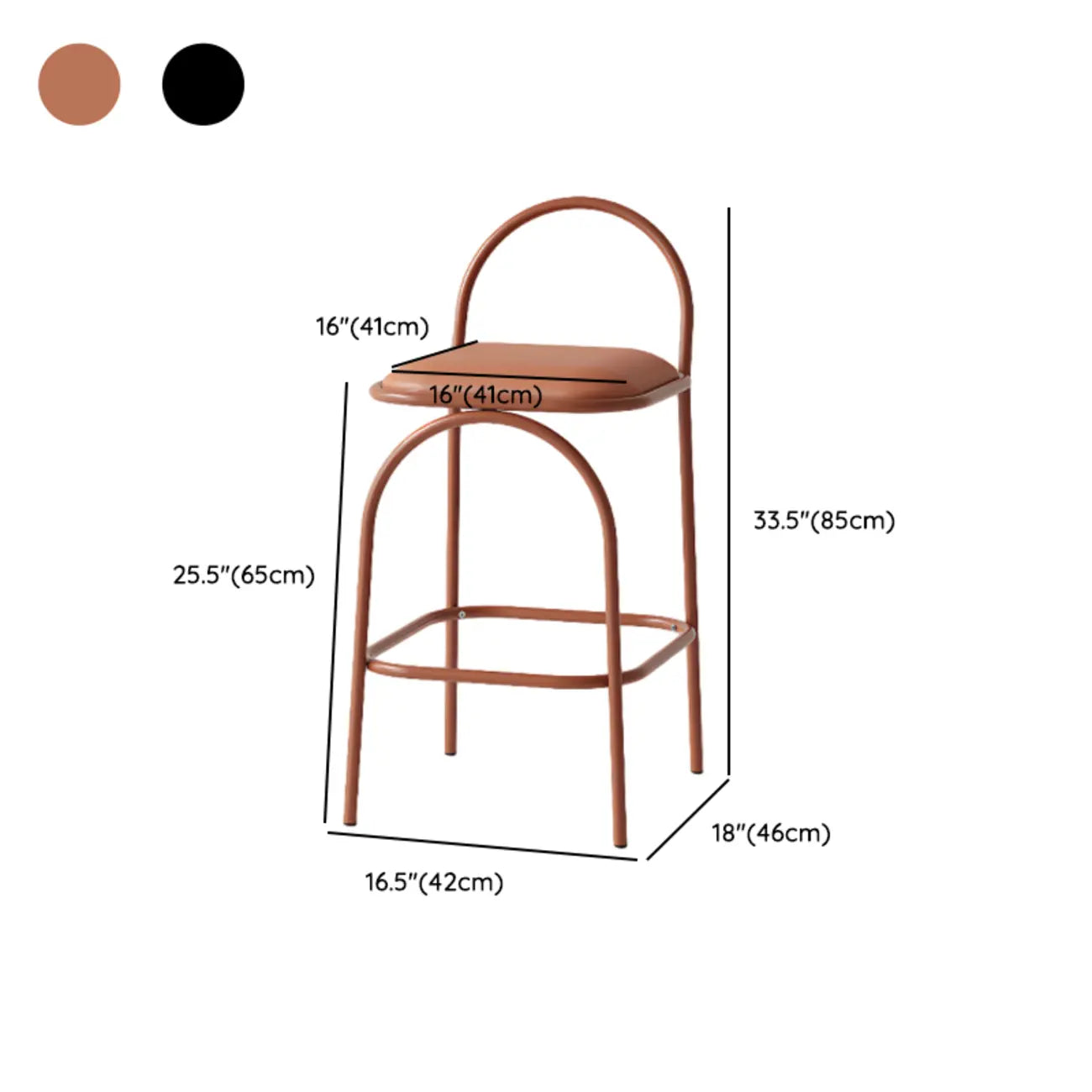 Tabourets de bar minimalistes en cuir avec structure en métal et dossier ajouré