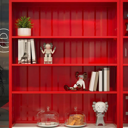 Vitrine industrielle en métal rouge avec rangement ouvert pour la maison