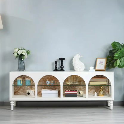 Vitrine rectangulaire en bois blanc avec étagère en verre