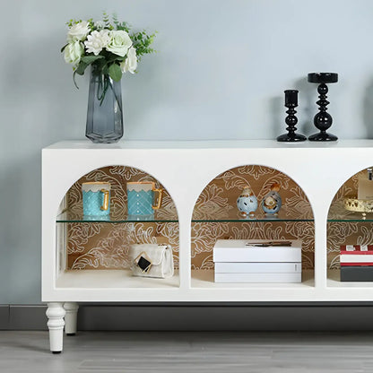 Vitrine rectangulaire en bois blanc avec étagère en verre