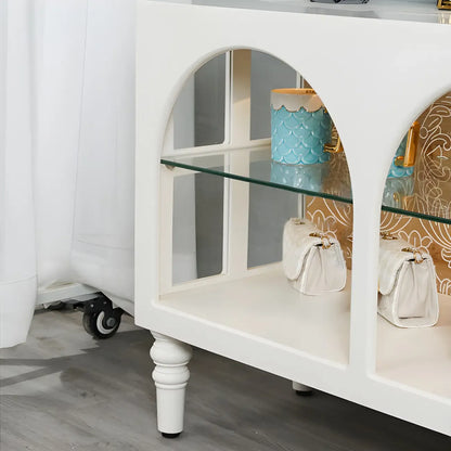 Vitrine rectangulaire en bois blanc avec étagère en verre