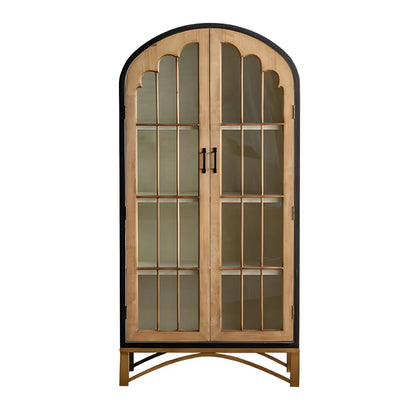 Vitrine en bois naturel avec portes vitrées et tiroirs