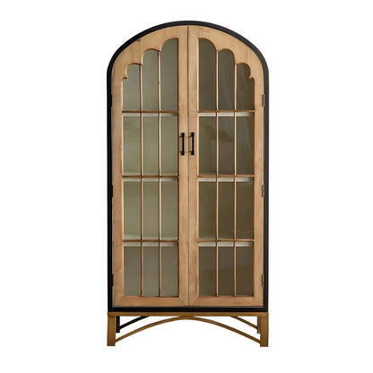 Vitrine en bois naturel avec portes vitrées et tiroirs