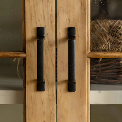 Vitrine en bois naturel avec portes vitrées et tiroirs