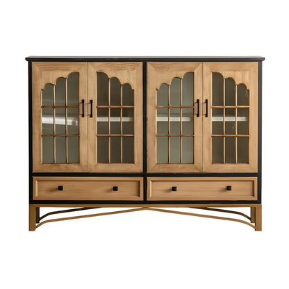 Vitrine en bois naturel avec portes vitrées et tiroirs