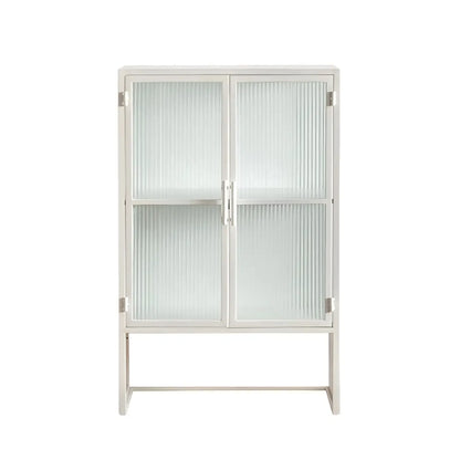 Vitrine moderne en métal blanc avec portes vitrées