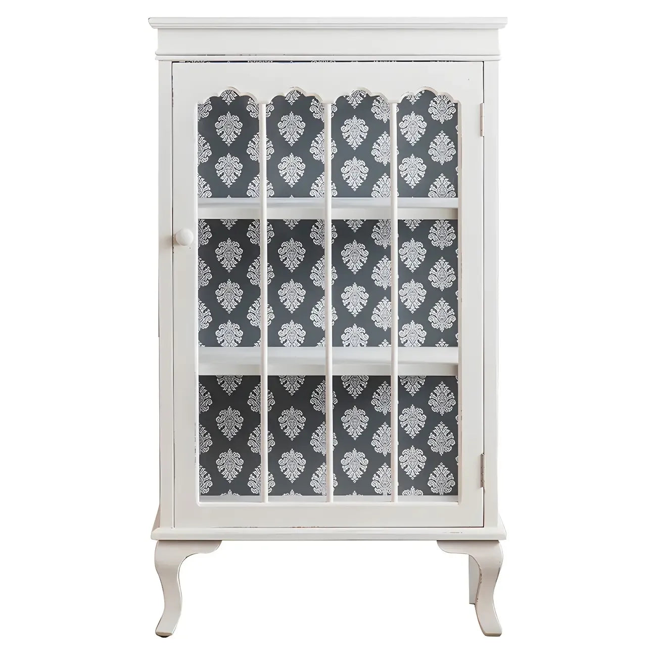 Vitrine vintage en bois blanc avec portes vitrées