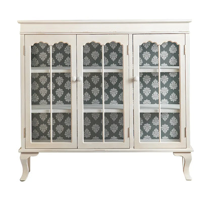 Vitrine vintage en bois blanc avec portes vitrées