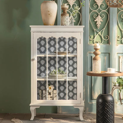 Vitrine vintage en bois blanc avec portes vitrées