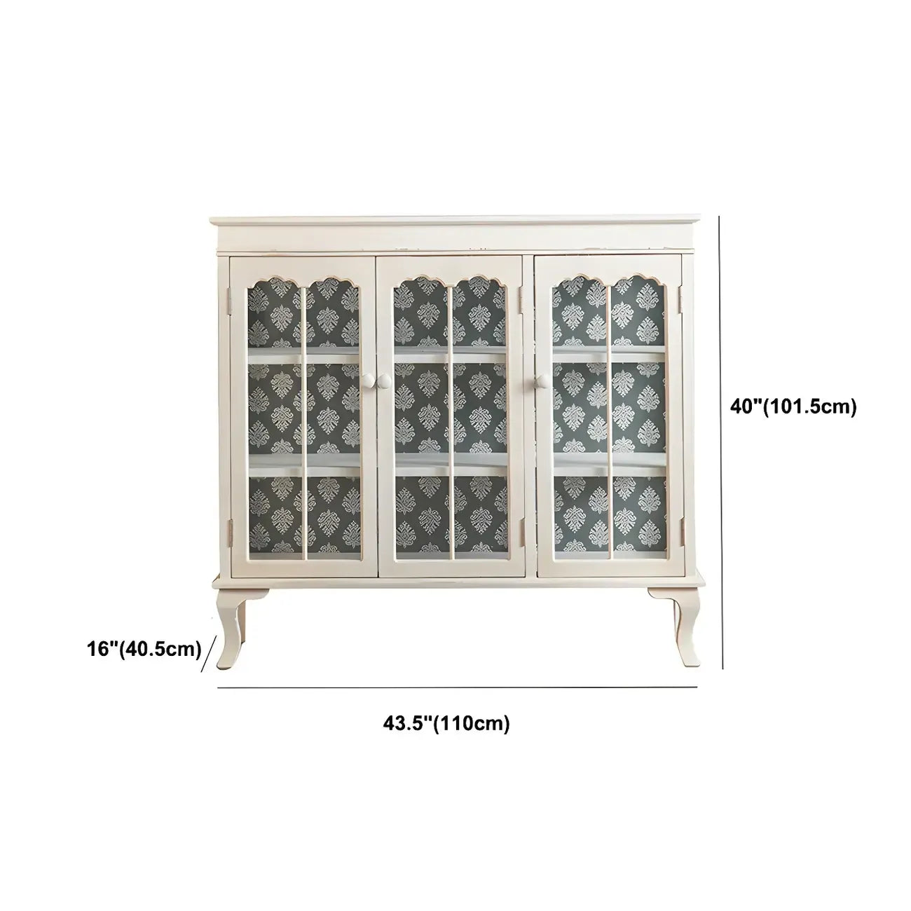 Vitrine vintage en bois blanc avec portes vitrées