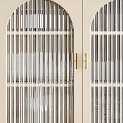 Vitrine à tiroirs multiples en bois blanc avec portes vitrées