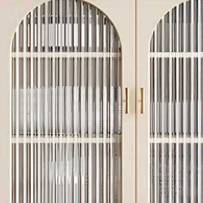 Vitrine à tiroirs multiples en bois blanc avec portes vitrées