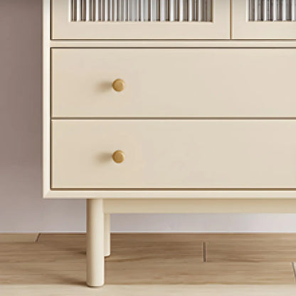 Vitrine à tiroirs multiples en bois blanc avec portes vitrées