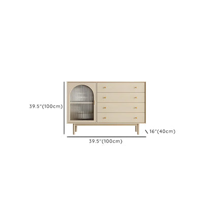 Vitrine à tiroirs multiples en bois blanc avec portes vitrées